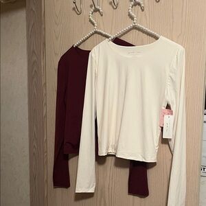 Long Sleeve Top Set - Cream & Deep Burgundy